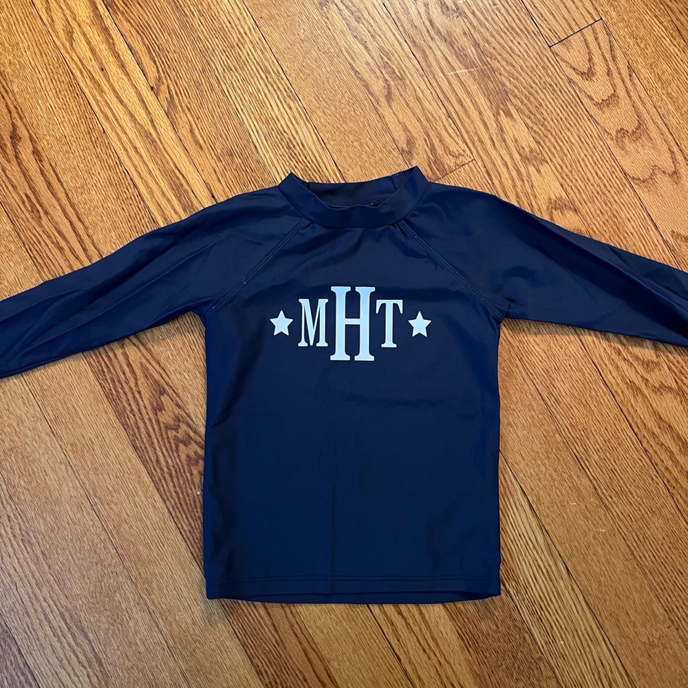 Navy Blue Rashguard size 2T with initials monogrammed on it (MHT)
